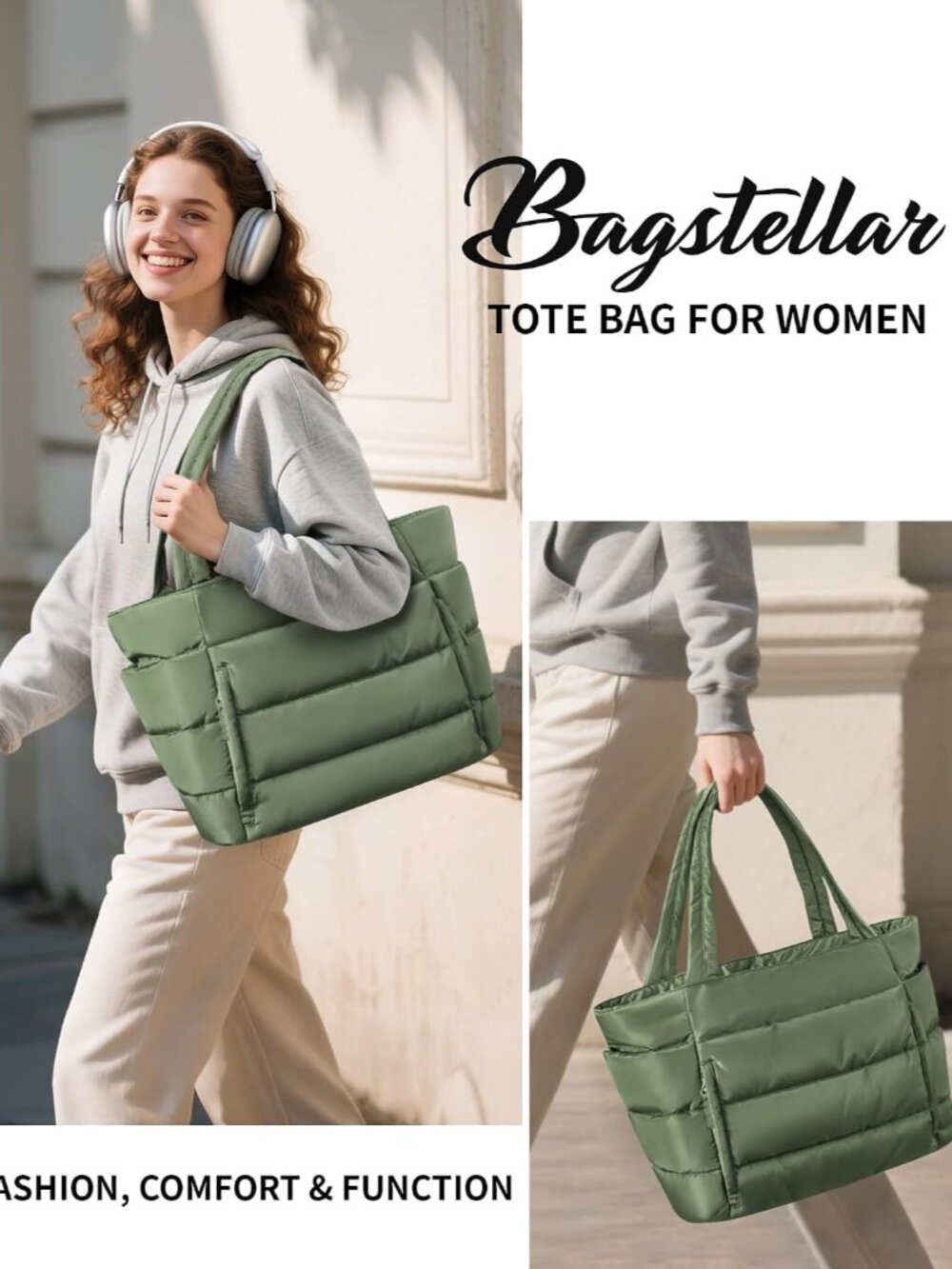 Puffer Tote Bag for Women, Lightweight Puffy Work Handbag Teacher Nurse Quilted - Picture 9 of 9
